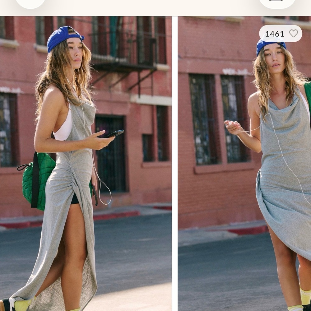Grey Sleeveless Side-Slit Maxi Dress by We the free worn and washed once